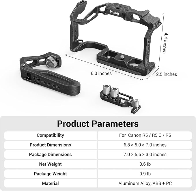 SmallRig R5 R5 C R6 Cage Kit for Canon R5 R5 C R6 Mirrorless Camera with Top Handle and Dedicated Cable Clamp, Aluminum Alloy Cage for Canon R5 R6 R5 C Camera 3234