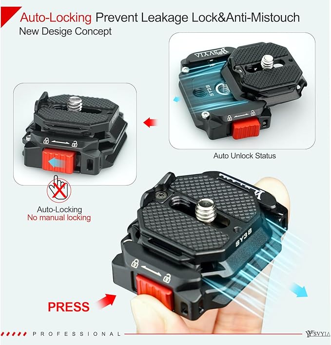 SY38 Camera Quick Release Plate Kit V2,Auto-Lock 38mm Camera Tripod Quick Release Mount Multi-Functional Base,Use for Tripod, Monopod,Slider Etc Quick Release Adapter,V3803