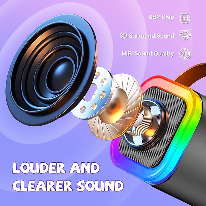 【2026 Newest】 Mini Karaoke Machine for Kids Girls & Boys - Portable Bluetooth Speaker with 2 Wireless Microphones - Kids Birthday Gifts for Ages 4-10 - Kids' Instrument Accessories - Space Gray
