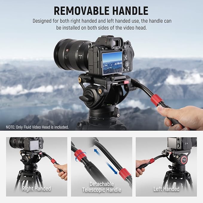 NEEWER Video Tripod Fluid Head with Quick Release Plate, Telescopic Handle & Scaled Base (75mm Dia.) Heavy Duty, Max Load 17.6lb/8kg for Video Cameras and DSLR Cameras
