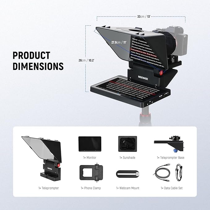 NEEWER 2 in 1 Teleprompter 11 Inch with Monitor, Supports Screen Mirroring, Portable Prompter for Camera Mobile Phone Webcam Windows MacOS for YouTube Twitch Live Streaming Conference, X11