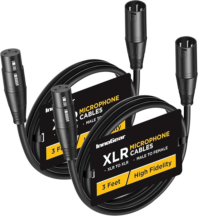InnoGear XLR Microphone Cables, 3 Feet 2 Pack Oxygen-Free Copper Male to Female 3-Pin Balanced XLR Mic Cables Cord for Speaker Podcast Audio Mixer DMX Effector Amplifier Sound Card, Black