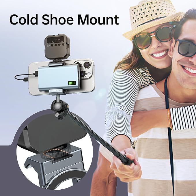 Metal Phone Tripod Mount with Arca Port & Magnetic 1/4"-20 Action Camera Adapter, Adjustable Smartphone Tripod Adapter Clamp Cell Phone Stand Holder Compatible with iPhone 16 Plus PRO Max GoPro