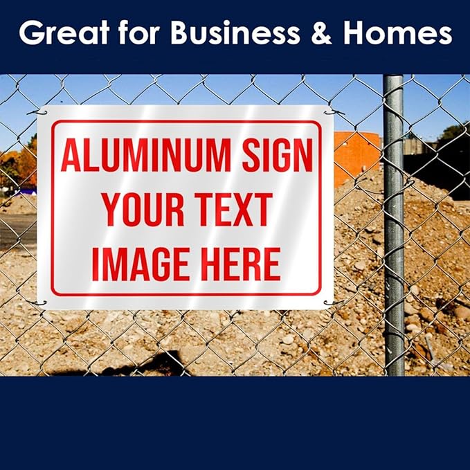 Bulk Aluminum Sign - Custom Metal Signs, Personalized Indoor/Outdoor Signs with Text and Logo, 12"x16