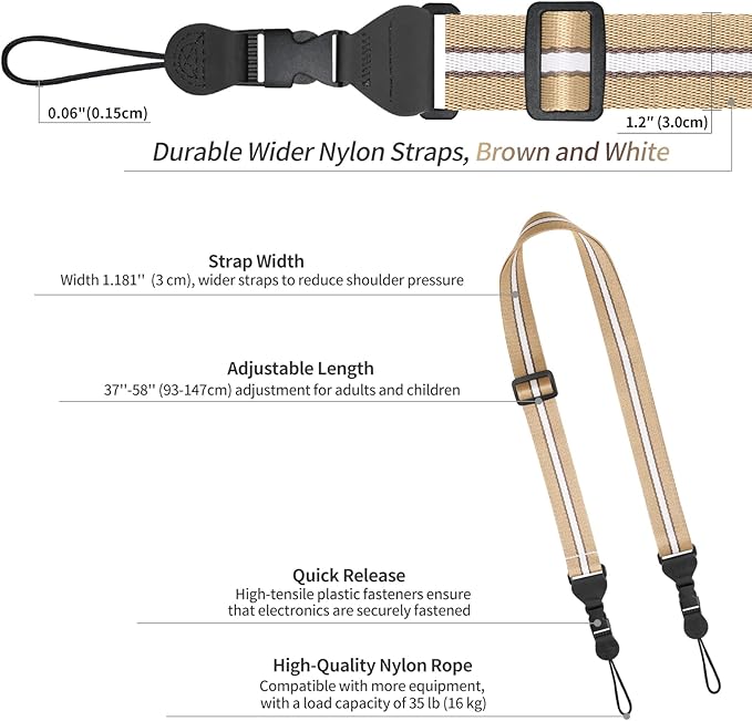 Adjustable Shoulder Strap, Comfortable for Camera Neck Lanyard iPad Strap iPad Strap for iPad, Camera, Binocular, Crossbody, Tablet, Laptop, Binocular, Luggage Bag(Brown & White A71)