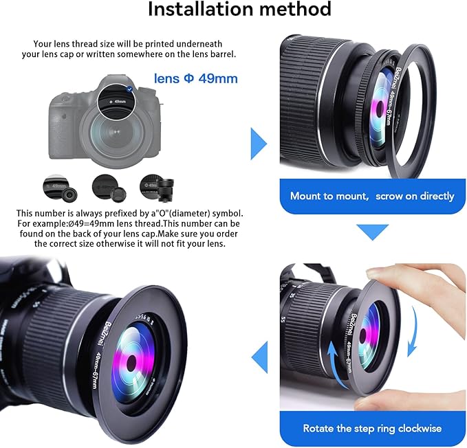 49mm to 67mm Camera Filters Ring,Filters Ring Compatiable All Brands Ø49mm Lens to Ø67mm UV ND CPL Camera Filter accessory.Made of CNC.