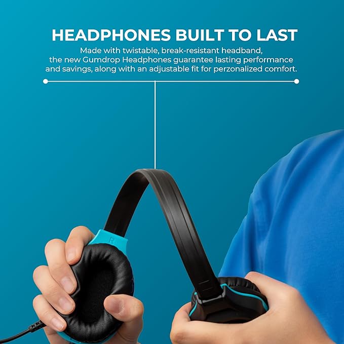 Gumdrop DropTech On-Ear Wired Headphones No Mic | USB C - Long Tangle Free Chew-Proof Cord - Rugged Reliable Drop Tested and Comfortable for Kids K-12 Students Classroom and School Use