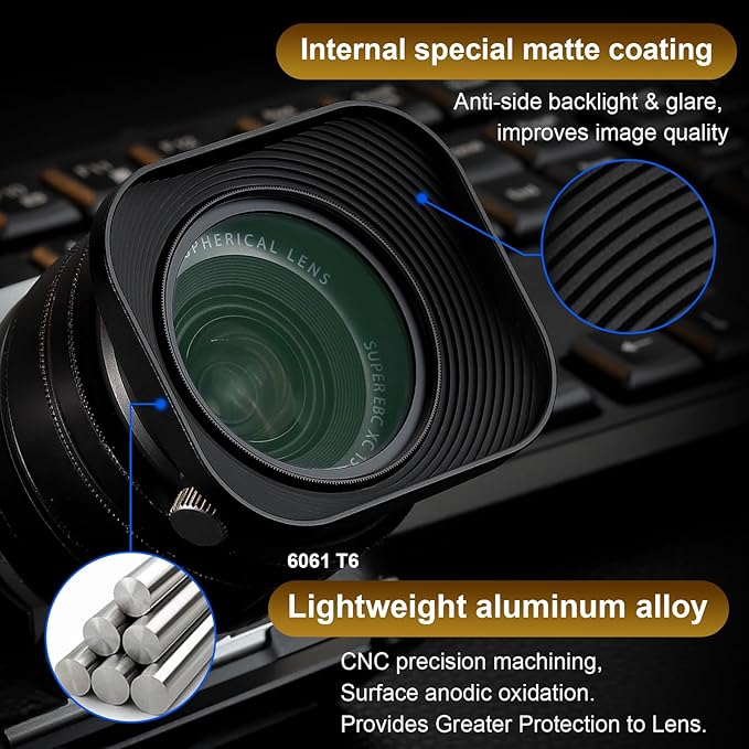 Haoge Metal Square Lens Hood for Nikon NIKKOR Z 40mm f/2, Z 28mm f/2.8, Z 28mm f/2.8 (SE) Z 26mm f2.8 Lens,Fuji XC 15-45mm f/3.5-5.6, Screw Hood, Compatible with 52mm UV Filters