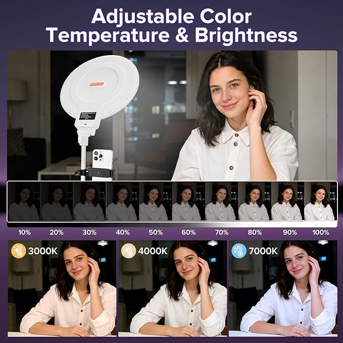 12" Large Ring Light with Stand, 7000K Full-Screen Selfie Light Ring with Phone Holder, Professional Big Ring Light for Live Stream, YouTube, TikTok, Makeup, Video, Barber, Photography
