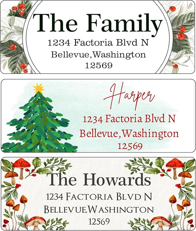 Christmas Return Address Labels Personalized - Custom Return Address Labels, Set of 250-500 Mailing Labels, Self Adhesive Rectangle Labels for Envelopes