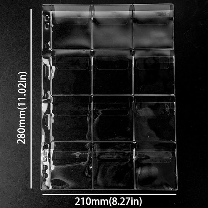 120 Pockets Coin Binder Pages - 2.44 inch Holders 10 pcs Loose-Leaf Sheets Acid-Free Collection Holders for Medallion Coin Stamp Currency Collecting Supplies 62x62 mm / 2.44x2.44 inch CS03212