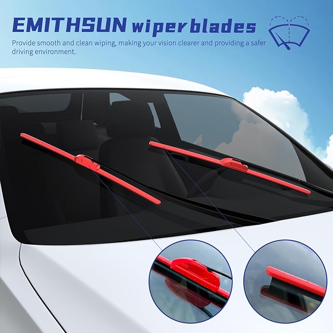 OEM QUALITY 26" + 17" Premium All-Seasons Durable Stable And Quiet Red Windshield Wiper Blades (Set of 2)