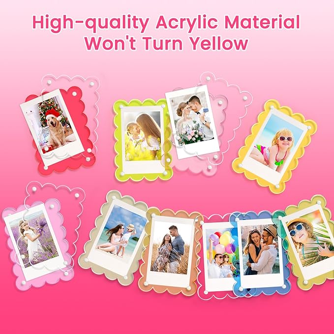 EZMeetU 4 Pack Acrylic Fridge Magnetic Frame for Polaroid, 2.36x3.54 In Mini Picture Frames Colorful for Fujifilm Instax Mini, 2 Sided Photo Refrigerator Magnet Picture Display Clear Frame Petal