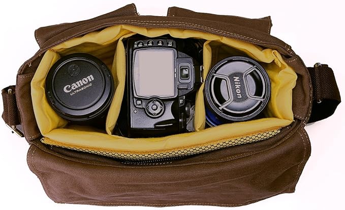 Men's Lightweight Vintage Waterproof Canvas DSLR SLR Shockproof Camera Shoulder Messenger Bag Sling Bag