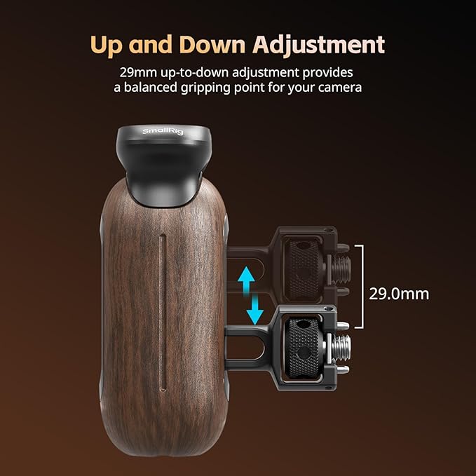 SmallRig Wooden Side Handle for Camera Cages with Two-in-One Locating Screw, Left or Right Side Ergonomic Handgrip, 29mm / 1.14in Vertical Adjustment, 15kg / 33.1lb Load Capacity