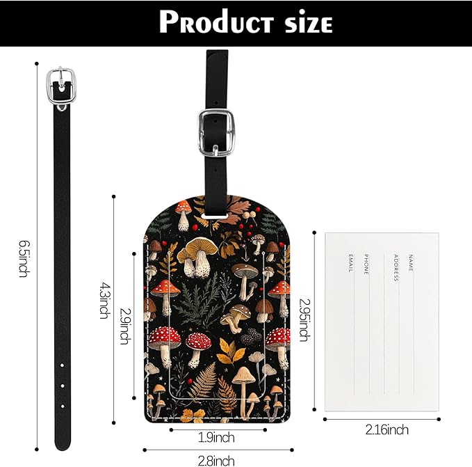 2 Pack Luggage Tag Suitcase Tags PU Leather Identifiers Privacy Cover Luggage Tags Aesthetic Cute Travel Bag Labels for Women Girls Men-Red Mushroom
