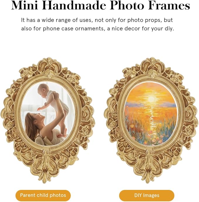 BESTOYARD 12Pcs Vintage Miniature Resin Photo Frames, Baroque Oval Jewelry Display Picture Frames for Christmas DIY Crafts, Home Table Photo Props