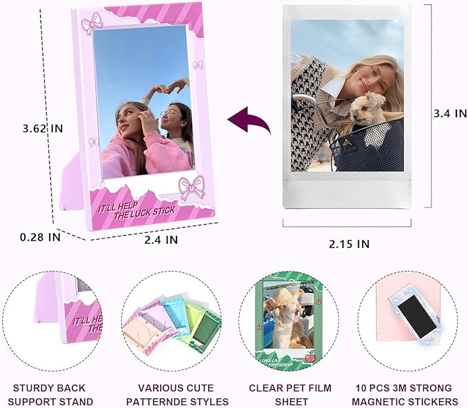 WOGOZAN 2x3 Mini Picture Frame for Fujifilm Instax Mini 12/11/99/41/40/SE/EVO Classic Polaroid Frames 2.15x3.4 Inches Photo Picture Frame with Magnetic Sticker and Protective Film (Colorful) (10 Pack)