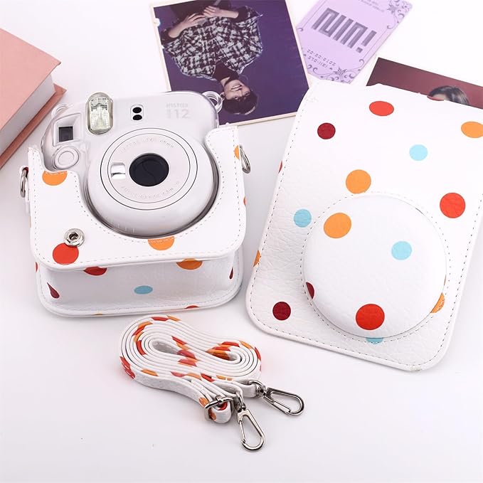 Frankmate Protective Case Compatible with Mini 12 11 9 8 Instant Film Camera with Pocket and Adjustable Strap (Polka Dot)