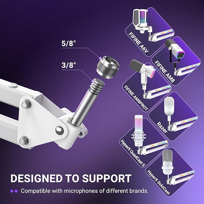 FIFINE Microphone Boom Arm, Heavy Duty Mic Arm with Controllable RGB Light,C-Clamp,Gaming Desktop Mic Mount Capacity for AM8,Studio Podcasting,Recording,Gaming,Streaming-BM38W