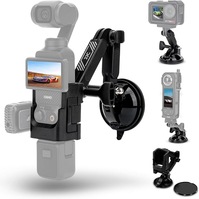 Pocket 3 Suction Cup Mount,Car Interior Windshield Dash Holder with 2 Detachable Expansion Arms for Xtra Muse Osmo Pocket 3 Action 5 Pro 4 3 Hero 13 12 11 10 9 8 Insta 360 X5 X4 Car Mount Accessories