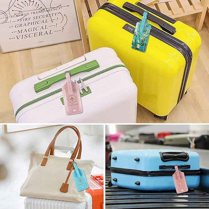 ACdream Luggage Tags 2 Pack, Leather Suitcase Tags Identifiers, Cute Cruise ID Labels with Privacy Cover fits on Backpack, Travel Bag, for Women, Men, Adults, Kids, Black