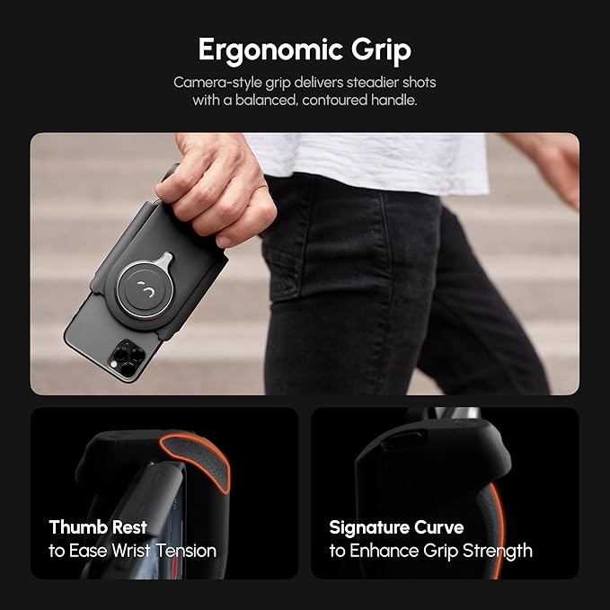 ProGrip Mobile Battery Grip, DSLR-Style Phone Camera Grip with Built-in Powerbank of Qi Charging, Ergonomic Handle with Wireless Shutter Button, Phone Stand Dock, Built-in Cold-Shoe & Tripod Mount