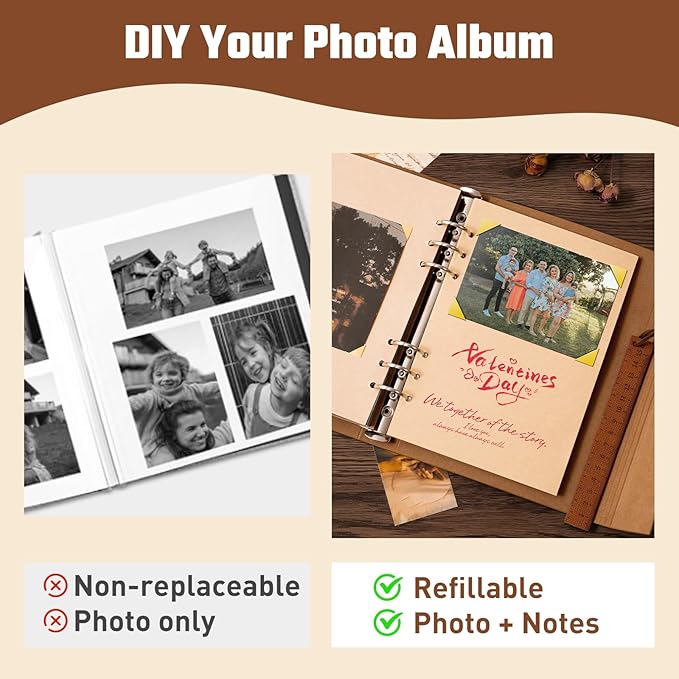 Travel Scrapbook Album Waterproof Photo Album with Writing Space 64 Pages Self Adhesive & 40 Journaling Pages DIY Memory Photo Book Photo Scrapbook Album Kit for Wedding Family Vacation