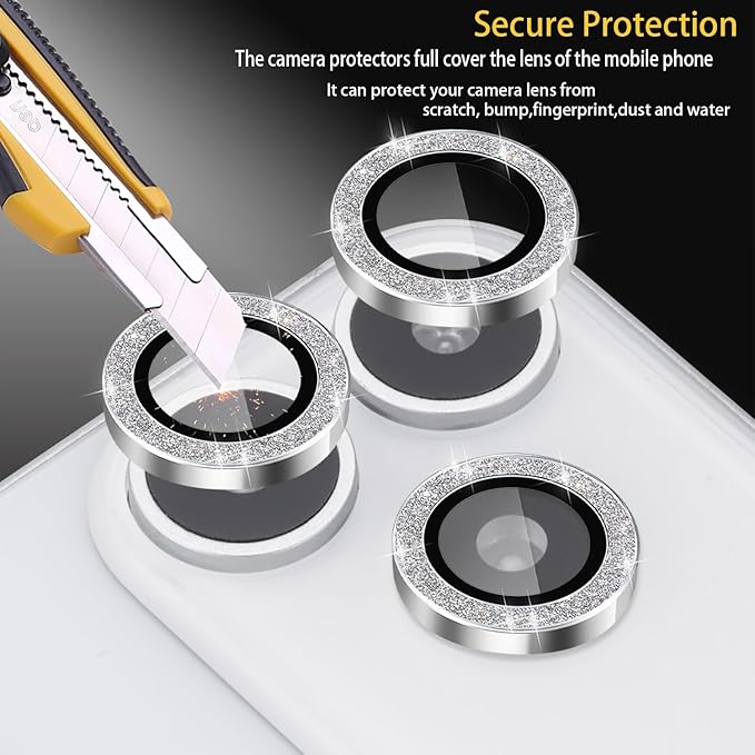 Camera Lens Protector for iPhone 17 Pro/17 Pro Max, Aluminum Alloy Tempered Glass Lens Protector with Installation Frame Fits for iPhone 17 Pro/17 Pro Max (Glitter Silver)