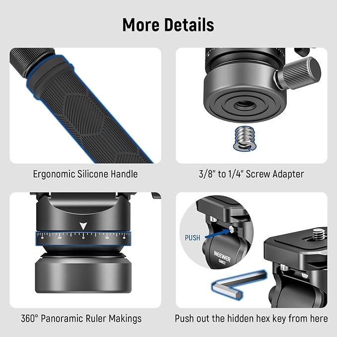 NEEWER Tripod Fluid Head with +/-10° Leveling Base, Metal Drag Pan Tilt Head Mount with Arca Type QR Plate Telescopic Handle Cleaning Cloth for Compact DSLR Camera Camcorder, Max Load 8.8lb/4kg, GM27