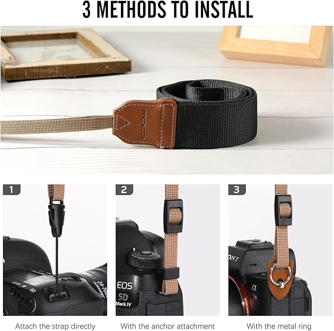 MoKo Camera Strap, Cotton Woven Camera Strap, Adjustable Universal Neck & Shoulder Strap for Video Camcorder, Binoculars, and Nikon/Canon/Sony/Minolta/Panasonic/SLR/DSLR Digital Cameras, Black