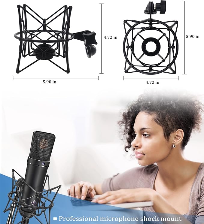 Microphone Shock Mount Anti-Vibration Mic Holder Spider Recording Mic Shockmount Stand Compatible with Neumann U87 Ai, U89 i and TLM 67 (Black)
