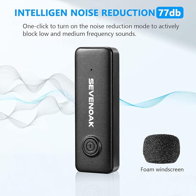 Sevenoak Wireless Lavalier Microphone for iPhone,MFi Certified, Plug Play Noise Cancelling Lapel Mic,196ft Transmission,10H Working Time,Cordless Clip on Mic for Video Recording Live Streaming