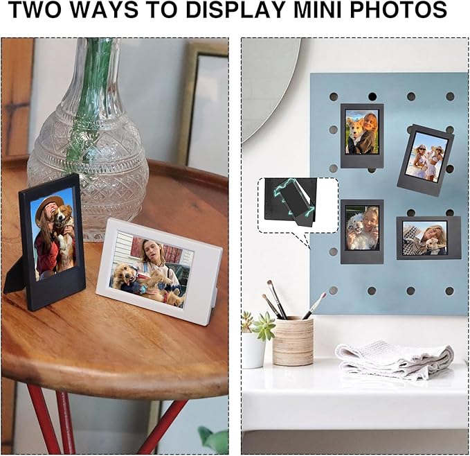 WOGOZAN 2x3 Mini Picture Frame for Fujifilm Instax Mini 12/11/99/41/40/SE/EVO Classic Polaroid Frames 2.15x3.4 Inches Photo Picture Frame with Magnetic Sticker and Protective Film (Black) (10 Pack)