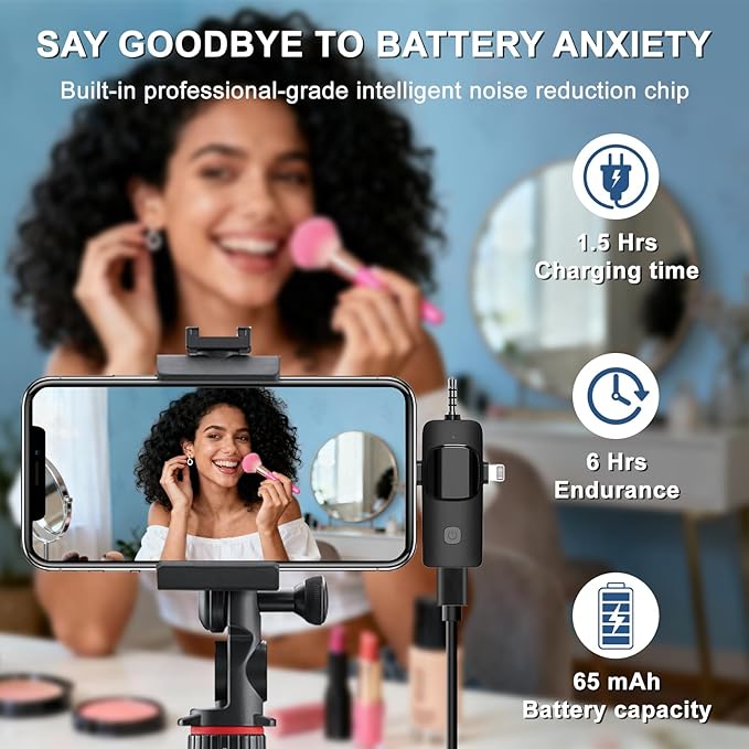 Labstandard 3-in-1 Wireless Lavalier Microphone for iPhone & Android - Studio Quality Sound with Noise Cancel, Plug & Play Mini Mic for Recording, Vlogging & Live Streaming