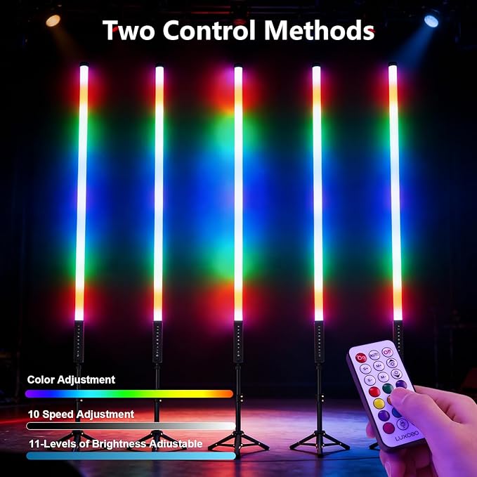 LUXCEO 2Pack 90cm RGB Tube Light Bar (3Ft) with Light Stand, 5000 mAh Battery Powered LED Video Light Wand Stick for DJ Lighting, Dance Club and Photography Lighting