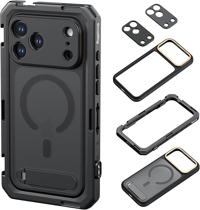 SMALLRIG Mobile Video Cage for iPhone 17 Pro, with Phone Case/TPU Soft Frame/T-Mount & 17mm Threaded Lens Backplate, Phone Video Rig for Videography Recording Vlog, Flagship Edition - 5542