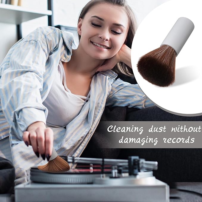 3 Pcs Vinyl Record Cleaning Brush Wooden Anti Static Dust Record Vinyl Cleaner Kit Player Accessories Gift for Music Lovers(Grey)
