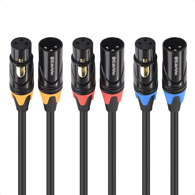 Cable Matters 3-Pack Color-Coded Premium Shielded XLR Cables - 15ft, Oxygen-Free Copper (OFC) XLR Microphone Cable Male to Female, Black