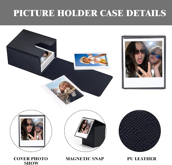 WOGOZAN Picture Holder Case for Polaroid 600/I-Type/NOW/OneStep/Fujifilm Instax Wide/Wide EVO/Wide 400/300/210 Instant Camera Films Vertical Photo Protection Case Can Hold 50+ Films (Only One) - Black