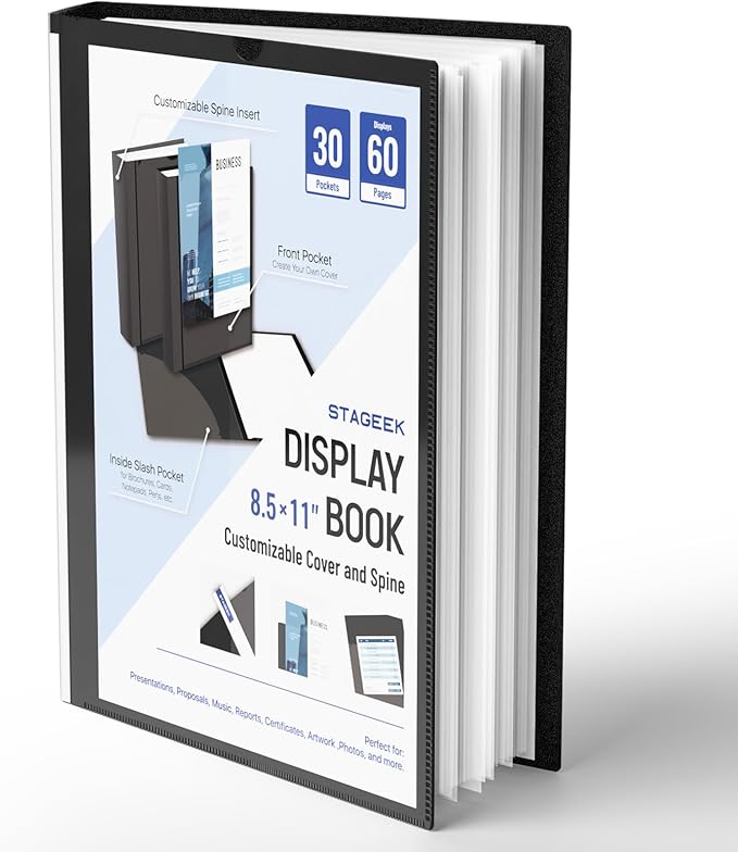 STAGEEK 30-Pocket Portfolio Binder Display 60 Pages, 8.5x11 Binder with Plastic Sleeves, Art Portfolio Folder with Clear Sheet Protectors, Presentation Book for Artwork, Document Organizer