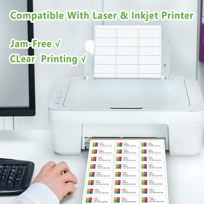 1" x 2-5/8" Printable Mailing Labels - 15,000 Total (500 Sheets) - White, Permanent Adhesive