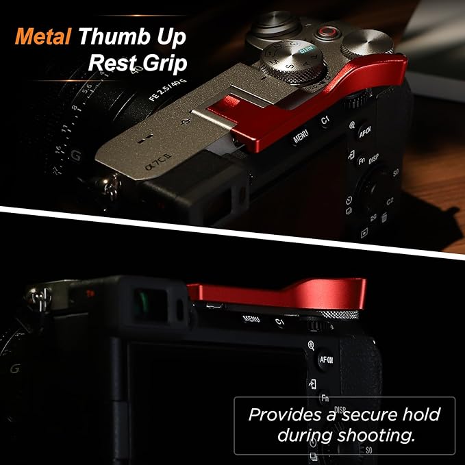 Haoge Thumb Hand Grip for Sony α7Cii A7CR Camera Accessories Red Metal Hot Shoe Thumb Up Rest Hand Grip THB-S7CR-R
