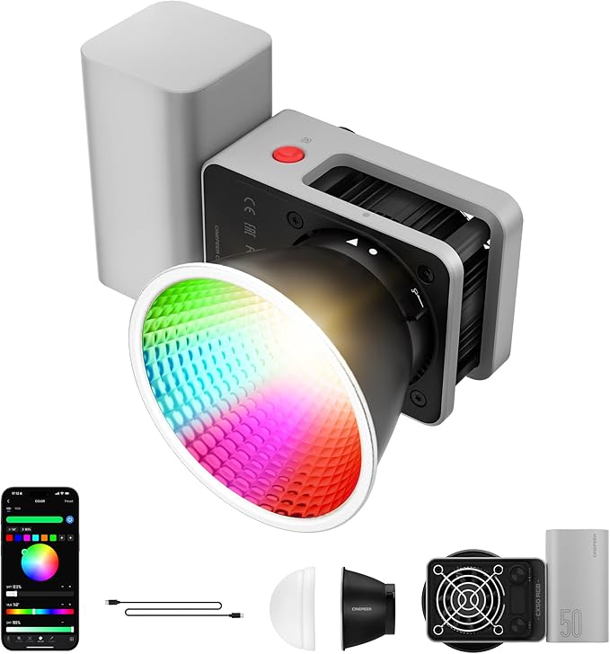 ZHIYUN CINEPEER CX50, 50W RGB Video Light, Full Color 2700K-6500K Portable Camera Light, TLCI/CRI96+, APP Control with Grip Battery, 18 Creative Effects for Video Recording/Portrait Shooting