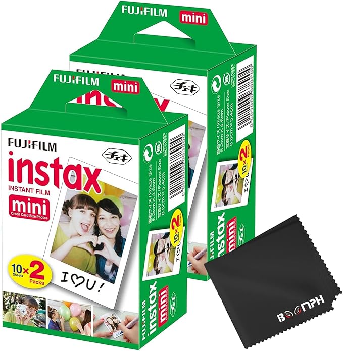 Fujifilm Instax Mini Instant Camera Film: 40 Shoots Total, (10 Sheets x 4) - Capture Memories Anytime, Anywhere - Boomph's Comprehensive Ultimate Performance Cloth Solution for Perfect Picture Quality