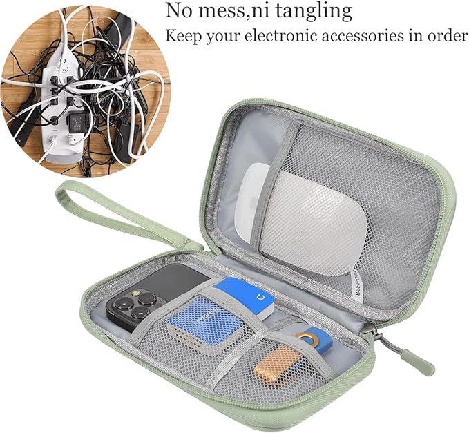 Small Cable Organizer Bag, Travel Cord Charger Organizer Case Waterproof Accessories Pouch, Electronic Carrying Case Bag for Cable, Cord, Charger, Phone, Power Bank, Earphone (Mint Green)
