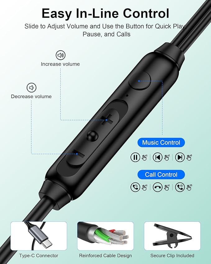 USB C Wired Ear Buds Earbuds for iPhone 17 16 15 Pro Max Air 16e Plus,in-Ear Earphones,USBC Headphones Wired Type C Earbuds Earphones for Samsung Galaxy S25 S24 A16 A17,Google Pixel, OnePlus, iPad