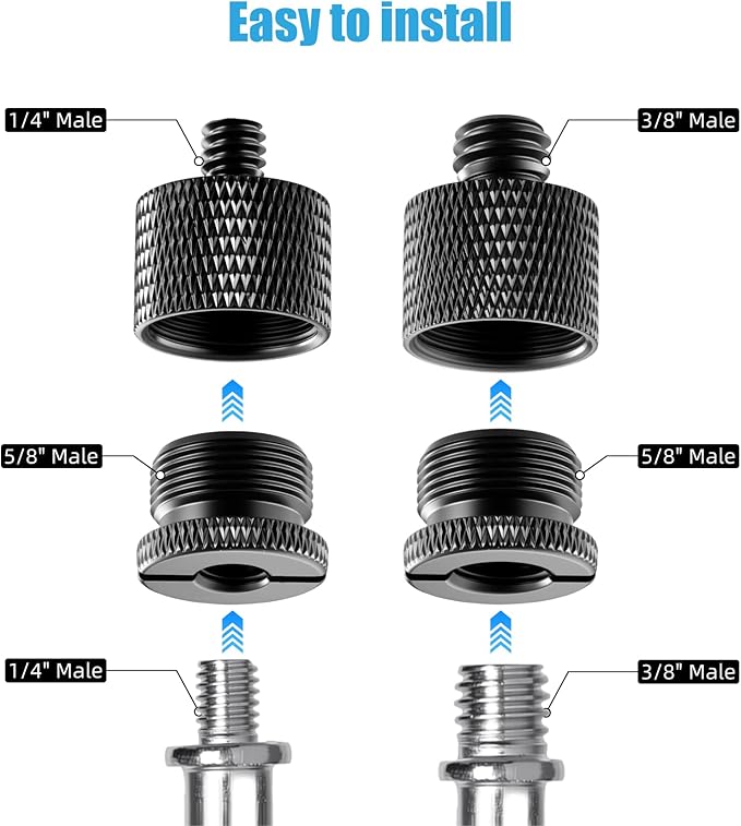 8 Pack Mic Stand Adapter 5/8 Female to 3/8 Male and 3/8 Female to 5/8 Male, 5/8 Female to 1/4 Male and 1/4 Female to 5/8 Male Screw Thread Adapter Mic for Microphone Stand Boom Arm Camera Tripod