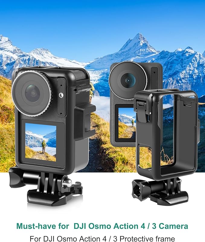 PULUZ Frame Case for DJI Osmo Action 5 Pro / 4/3, DJI Action 3 Camera Accessories, Vertical Protective Case with Movable Base and Short Screw for Video Light Microphone