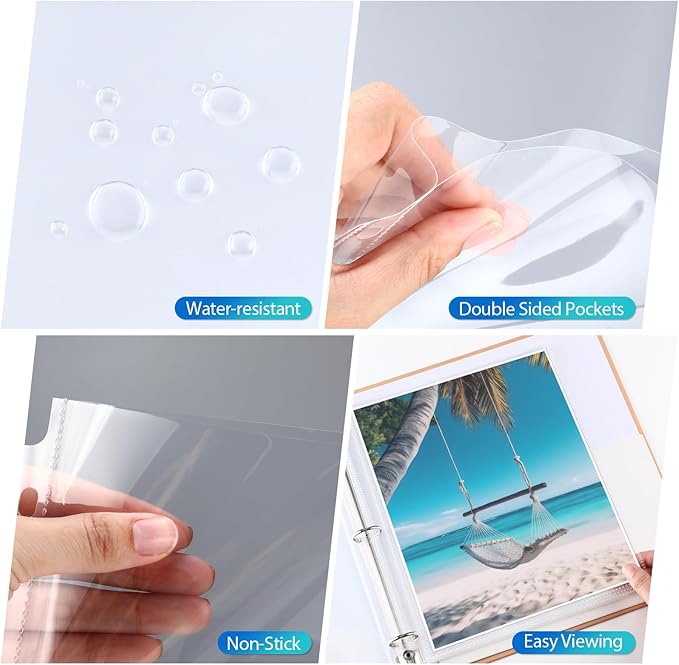 Feifeiya 150 Pack 8 x 10 Photo Sleeves for 3 Ring Binder(for 300 Pictures) archival Photo Page Protectors Holds Clear Plastic Refill Pages Plastic Album Refill Pages
